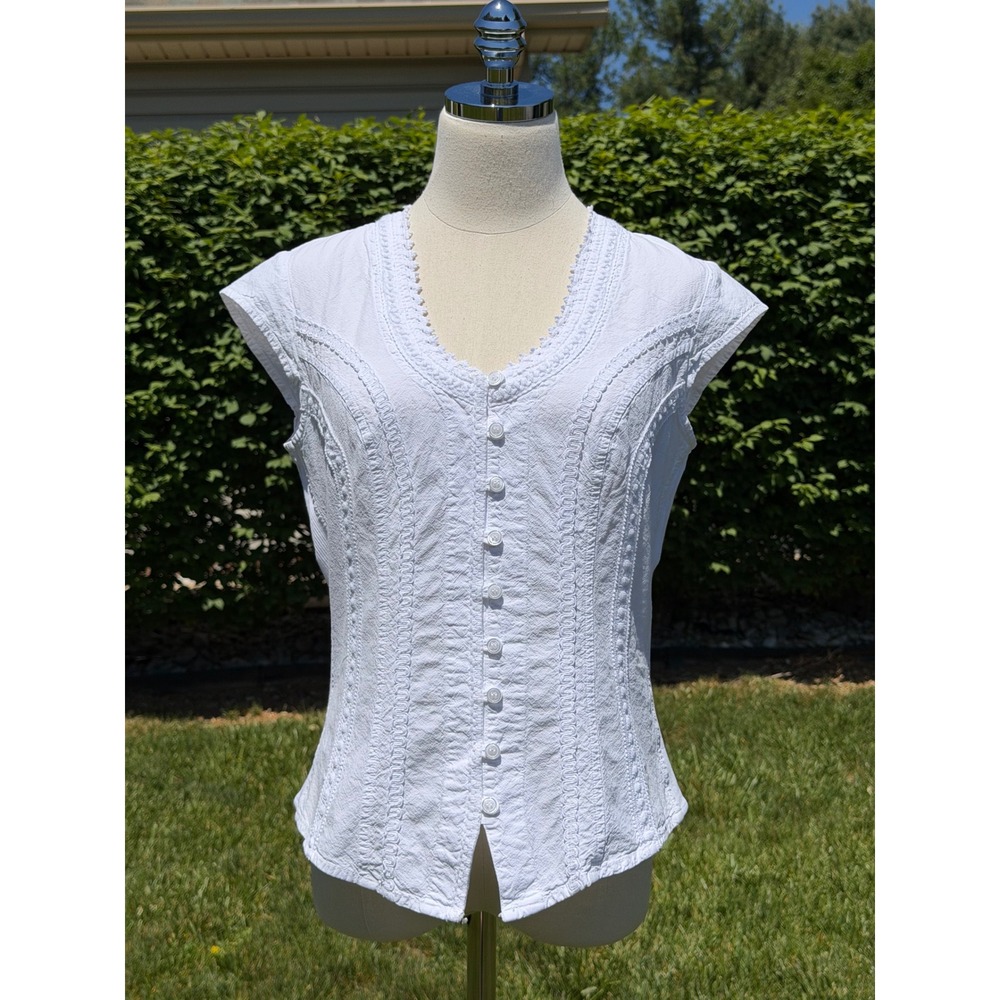 Soft Surroundings White Embroidered Boho Peasant Top Petite Small Cottagecore PS